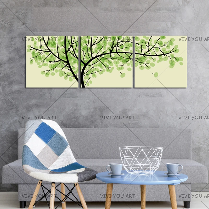 

Hand Painted Abstract Acrylic Paintings Sets Handmade Green Tree Canvas Oil Painting Modern Home Decor Wall Art 3 Panel Pictures