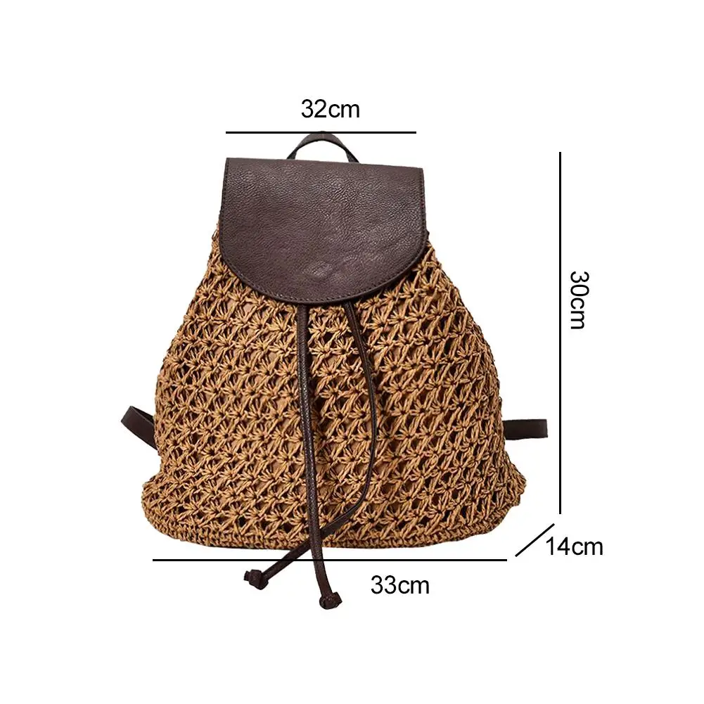 Плетеный пляжный рюкзак из соломы и кожи модная винтажная дамская сумочка в - Фото №1