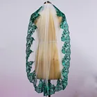 Новинка, реальные фотографии, зеленый Кружевной Белыйслоновой кости, тюль, свадебная фата, Короткие пайетки, кружевная Фата для невесты, Белу-де-Новия