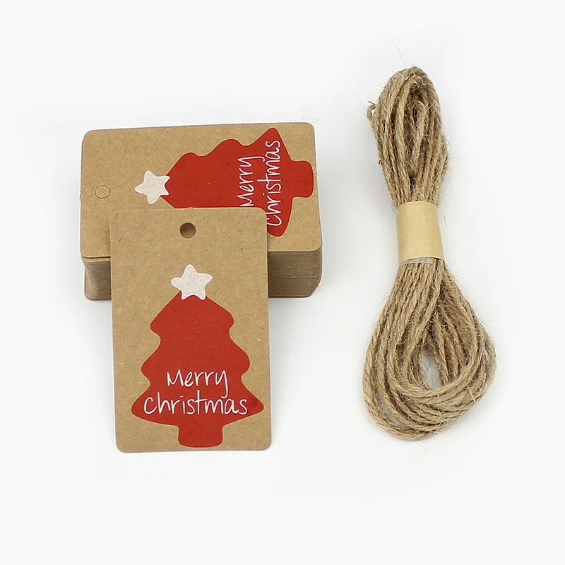 Christmas Tree HUADODO 50 шт. рождественские крафт-бумажные бирки этикетки «сделай сам» с веревкой для нового года рождественские украшения подарочная упаковка вечерние украшения - Цвет: Christmas Tree
