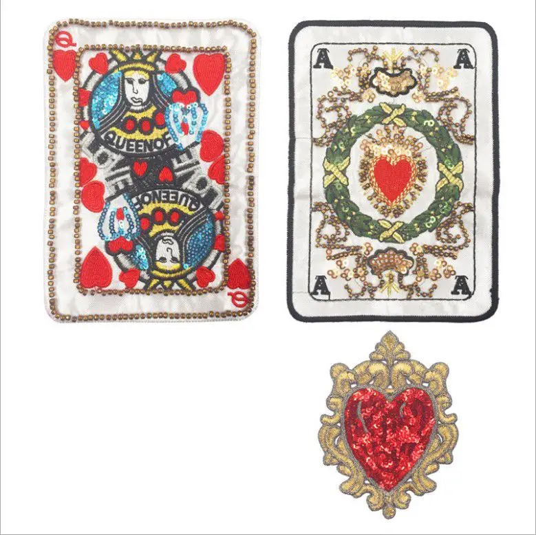 Новинка вышивка из бисера с блестками в виде покера нашивки для одежды