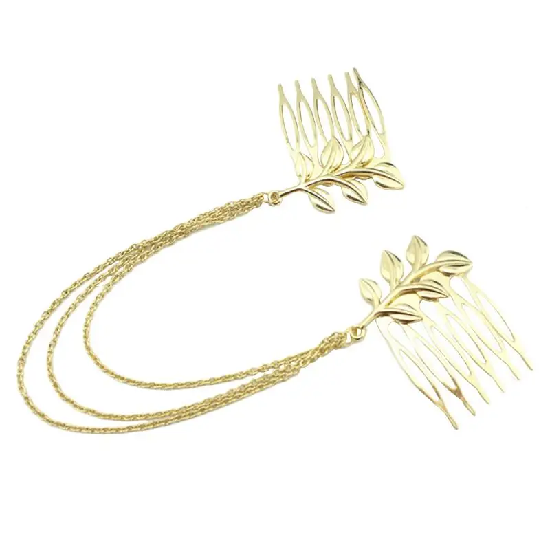 New Fashionable Leaf Chain Hairpin Comb Chic Headdress Hair Accessories Vintage Leaves Clip For Women Girls Gifts 5459 | Украшения и