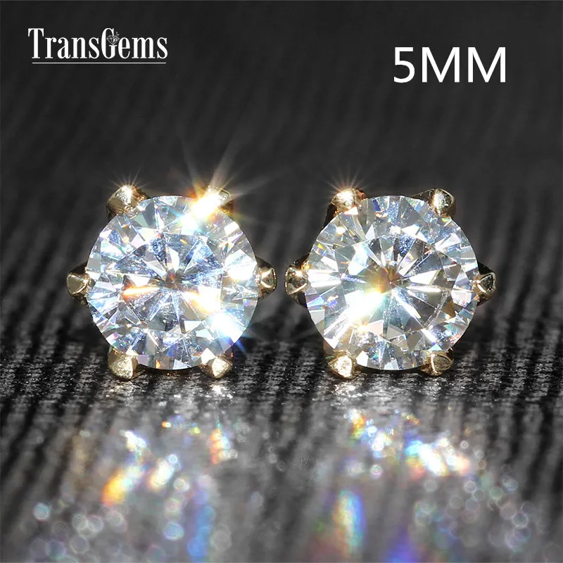 Классические серьги-гвоздики transmems 14K 585 из желтого золота 1CTW 5 мм 0.5ct с муассанитом и бриллиантами для женщин