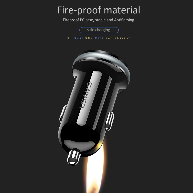 USAMS автомобильное зарядное устройство для телефона 2.4A быстрое 1 2 M USB Type C micro usb