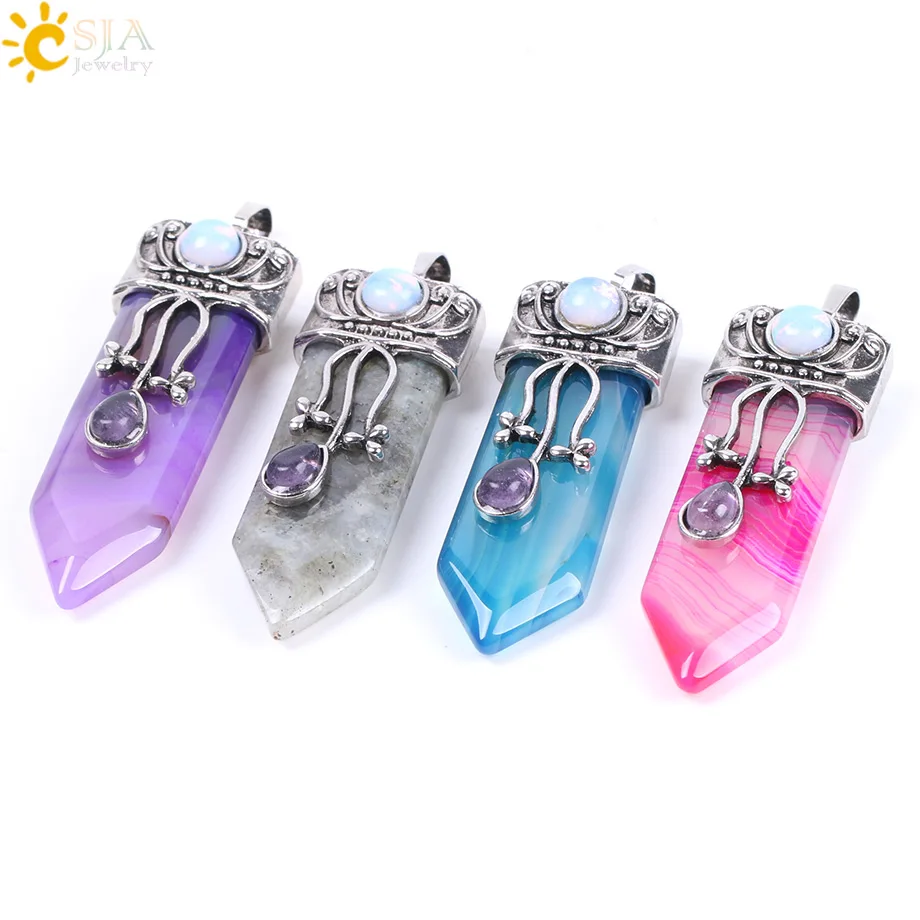 

CSJA Reiki Natural Gem Stone Sword Pendants Pendulums Labradorite Pink Quartz Lapis Lazuli Black Obsidian Tiger Eye Jewelry F071