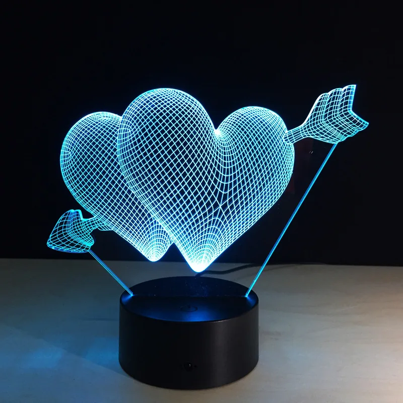 LED lights 3D stereo remote control Touch Acrylic USB colorful night light 3W Valentine 's Day gift The sword of Cupid | Освещение
