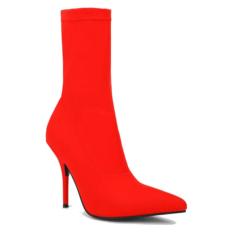 fashion new stiletto pointed elastic booties sexy Lycra catwalk women's boots large size 34-49 yards