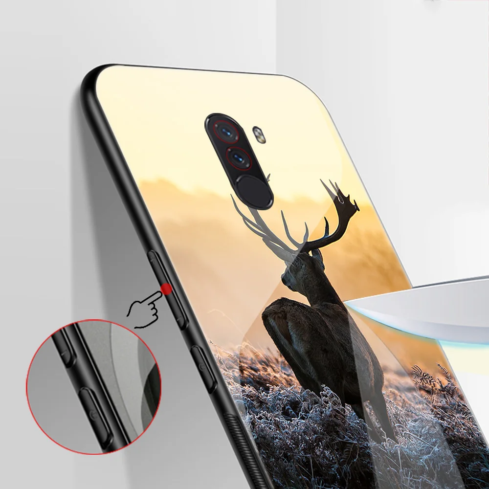 ciciber For XIAOMI PocoPhone F1 Tempered Glass Mobile Phone Case Silicone Coque Fundas Capa Flower Animal Starry Moon |