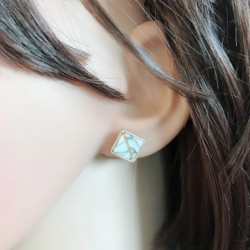 Квадратные серьги из камня howlite модные серьги-гвоздики с двумя частями белого