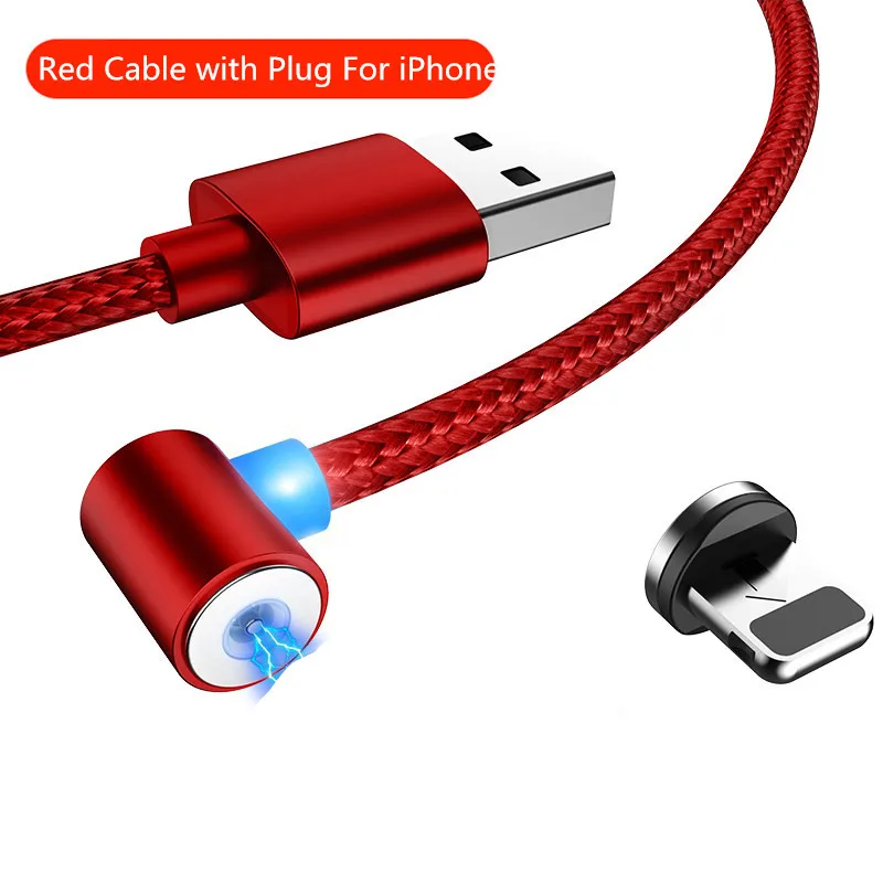 Red Cable Iphone Магнитный зарядный кабель типа L, Micro usb type C, 8-контактный кабель для USB шнура для мобильного телефона, магнитное зарядное устройство на 90 градусов для iPhone X 8 7 - Цвет: Red Cable Iphone