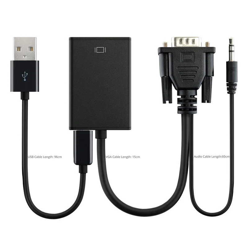 Etmakit Новый Переходник VGA-HDMI преобразователь с кабелем Поддержка аудио для HDTV PC