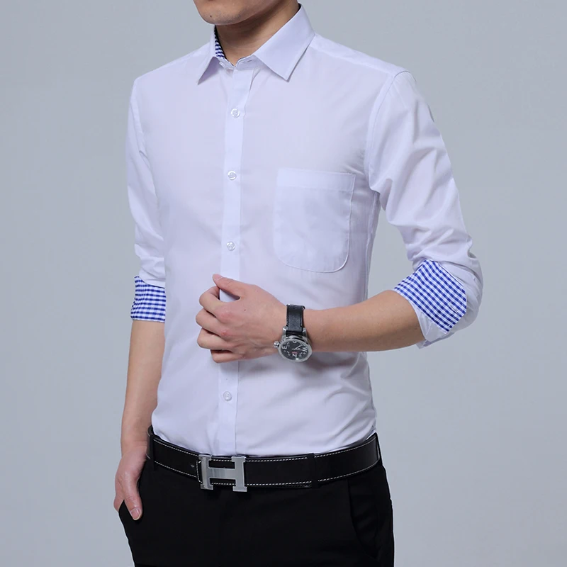 CalrtyAsa Work Office Men Shirt Long Sleeve Shirts For 2018 Plaid Collar Slim Fit Business Mens Chemises M-5XL | Мужская одежда