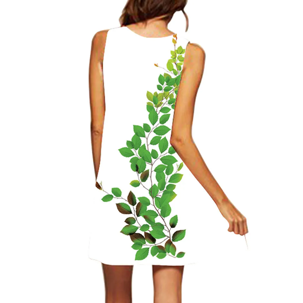 Women's Loose Dress 2019 Ladies' Summer Vintage Round Neck Sleeveless 3D Print Boch Tank Short Mini vestido mujer verano | Женская