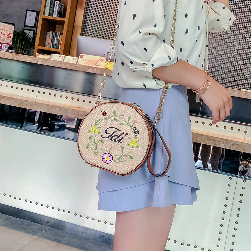 2018 круглые соломенные сумки женская летняя сумка тканая пляжная через плечо