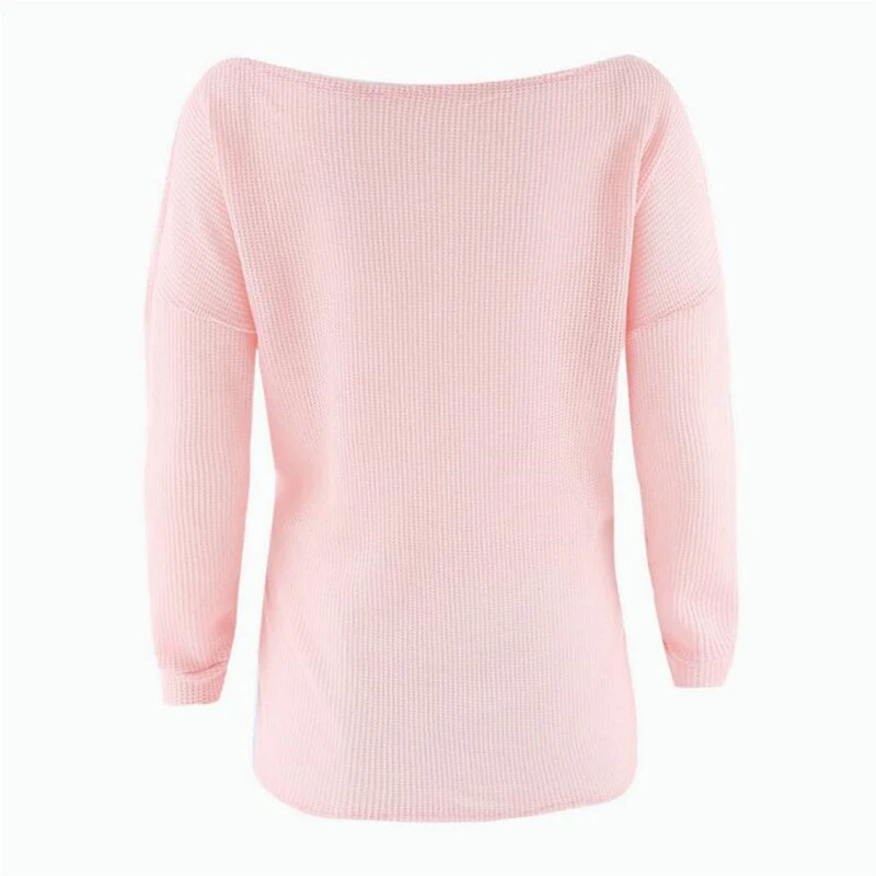 SIMPVALE сплошной цвет свободный с плеча свитер для женщин Slash шеи тонкий вязаный