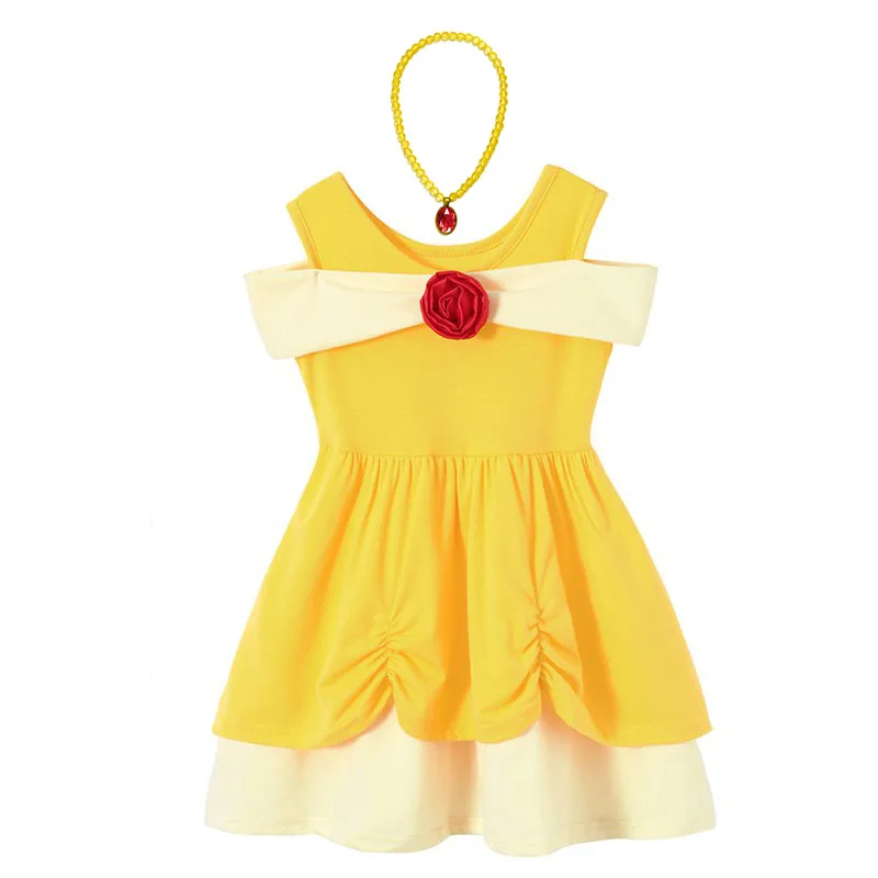 MUABABY Kids Princess Summer Dress for Girls Child Snow White Belle Mickey Casual Cotton Birthday Costume with Accessories | Детская