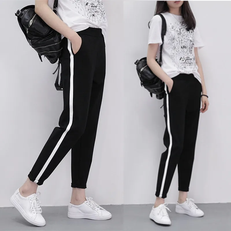 Модные женские туфли Side Striped Дамские шаровары женский черный Повседневное Штаны