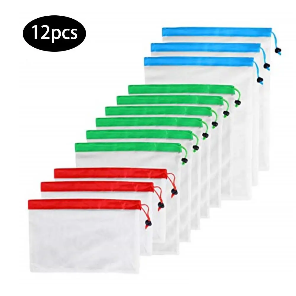 12 Pack Reusable Produce Mesh Bags Organic Cotton Storage for Fruits Vegetables Toys | Дом и сад