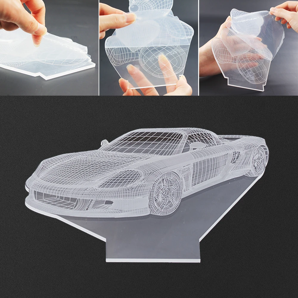 Спортивный автомобиль 3D светодиодный ночник 7 цветов USB голограмма Декор лампы настольные огни День рождения подарок для детей друзей - Испускаемый цвет: Replaceable Acrylic