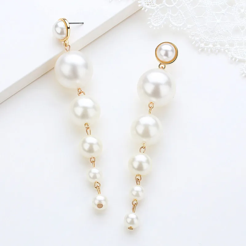 X&ampP Fashion Elegant Simulated Pearl Long Drop Earrings for Women Girl Wedding 1 Pair String Statement Dangle Earring Jewelry | Украшения