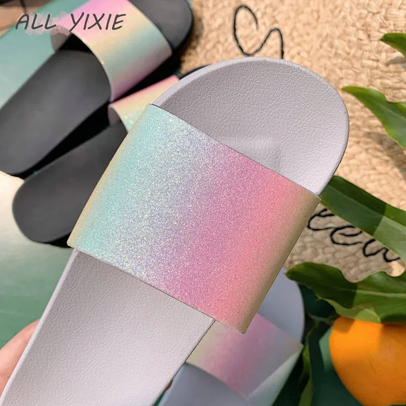 Все YIXIE2019 летние новые модные женские тапочки повседневные радужные шлепанцы на