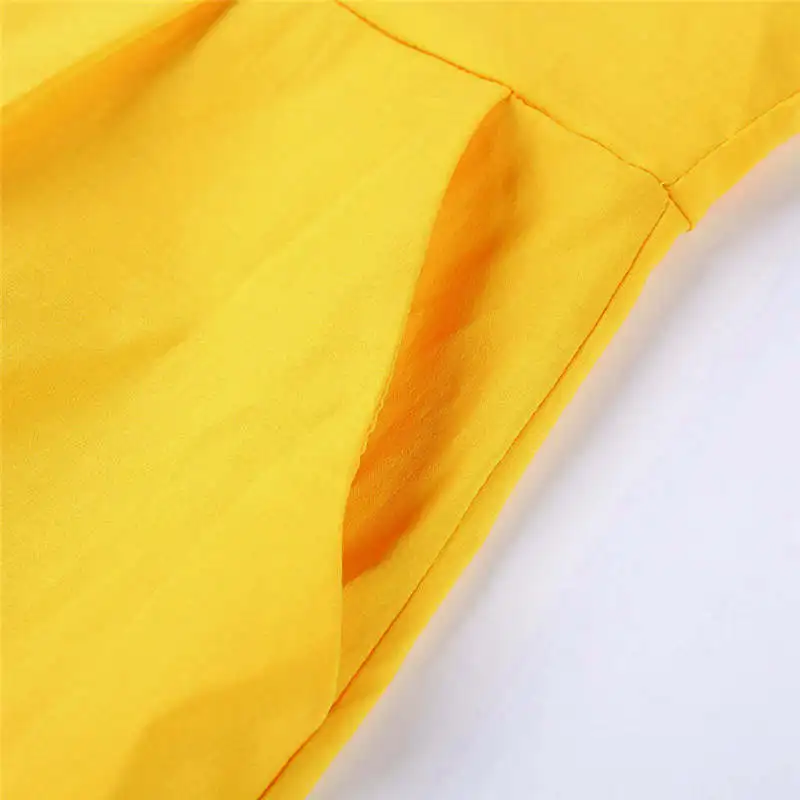 Elegant Button Women Dress Pocket Polka Dots Yellow Cotton Midi Summer Casual Female Plus Size Lady Beach Vestidos | Женская одежда