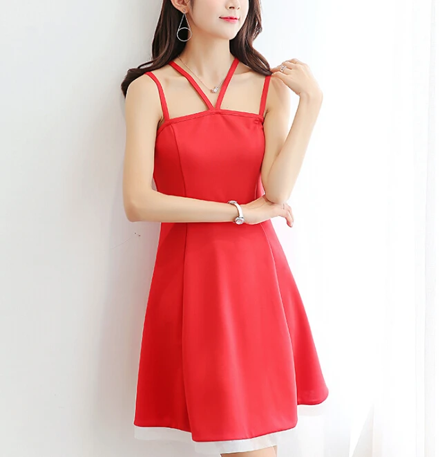 Женское платье без рукавов на бретелях спагетти с вырезом лодочкой|sexy dress summer|dress