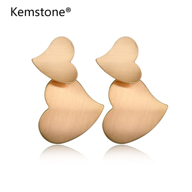 Kemstone корейский бархат Двойное сердце серьги для Для женщин блестящие золотые и
