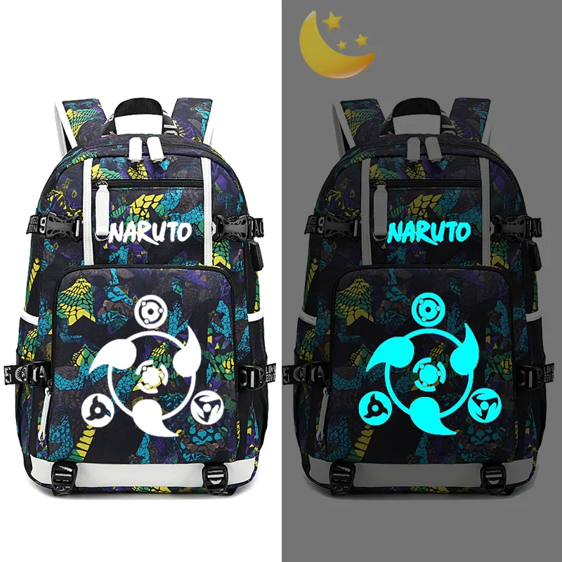 Style C Naruto logo Anime Backpack USB Charging Travel Bag Luminous Student Schoolbag Bag Laptop Bag Cosplay Backpack Kids Gift - Цвет: Style C