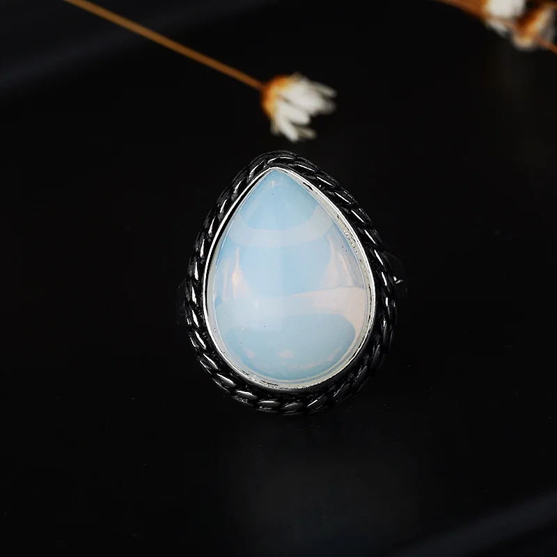 925 Anillos серебро Ретро мода молочно-белый лунный камень кольцо в форме циркония ювелирные изделия оптом много оптом Chanukah оптом