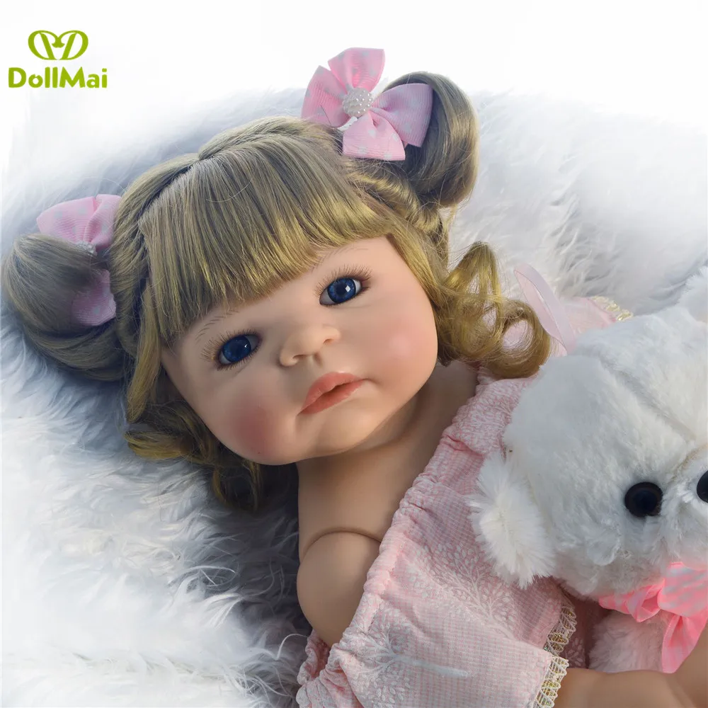55 см милая блондинка принцесса силиконовая кукла для новорожденных игрушки