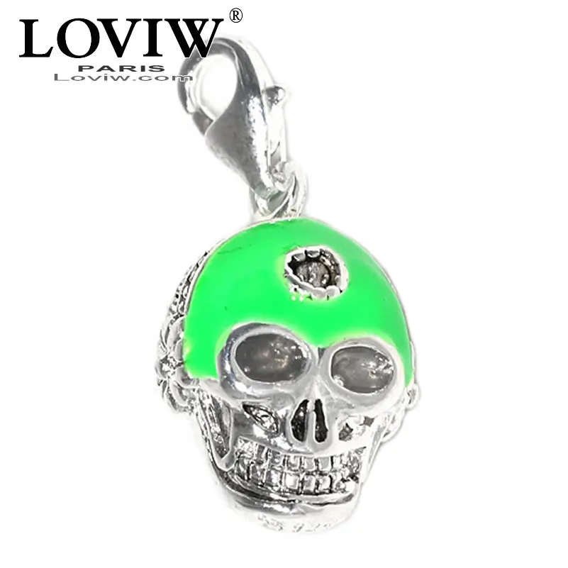 3D зеленые эмалированные Череп Шарм Подвеска с пружинным застежкой подходит