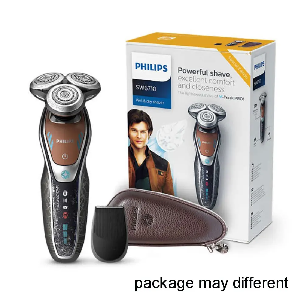 Черный Электробритва Philips Star Wars special edition для сухой и влажной уборки с V-Track precision rotary PRO blade Turbo+ mode SW6710/15 - Цвет: Черный