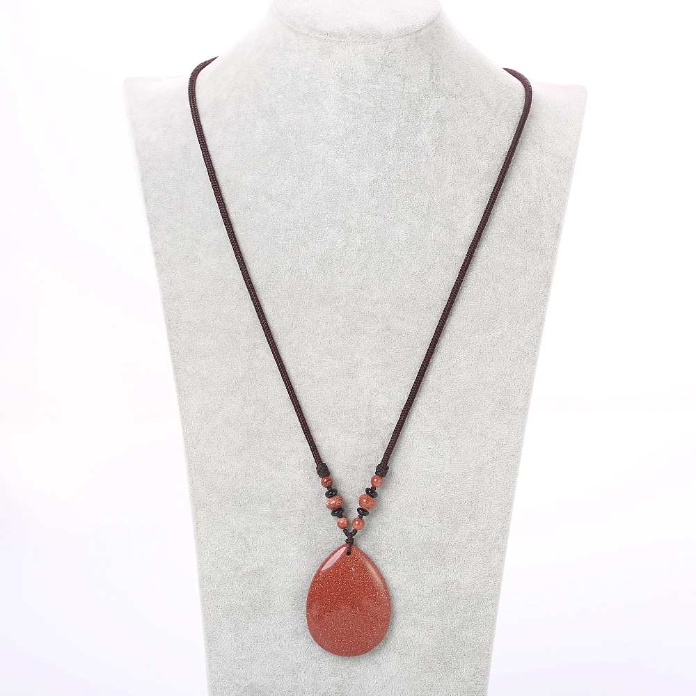 Forkup Голдстоуна ожерелья Винтаж Для женщин Jewellery капли воды кулон большой бусы для