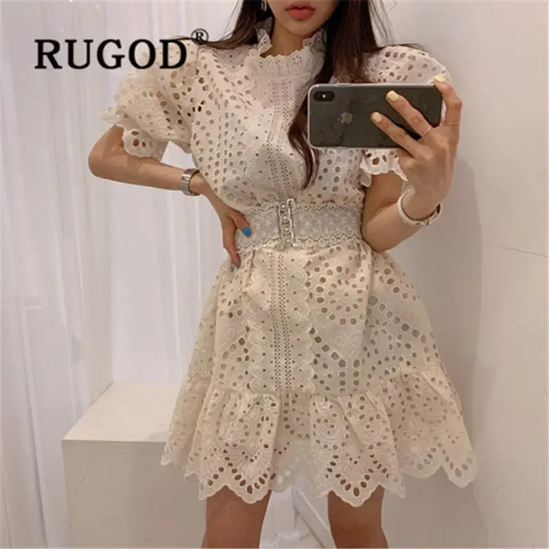 RUGOD Новое модное Открытое платье с пышными рукавами женское круглым вырезом