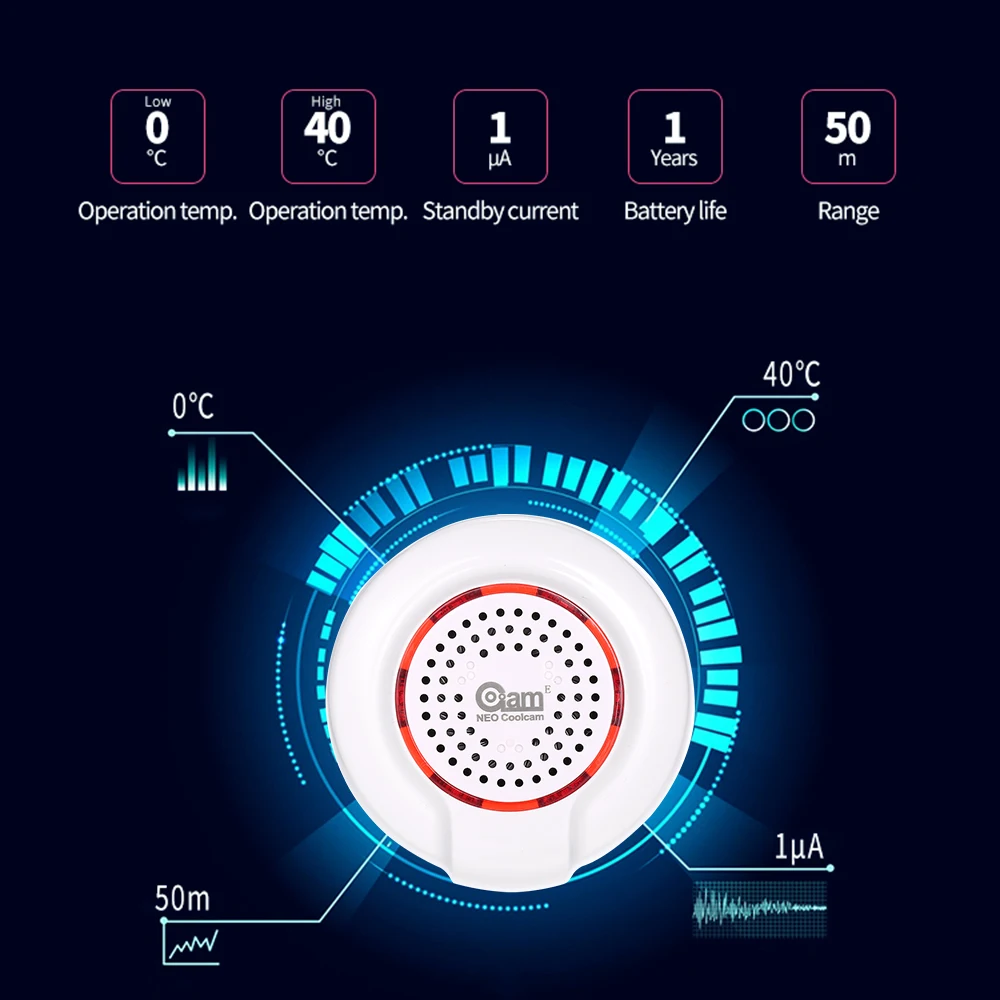 NEO Coolcam Беспроводной интеллектуальный датчик сирены, совместимый с Z-wave серии 300 и серии 500 домашней автоматизации сигнализации
