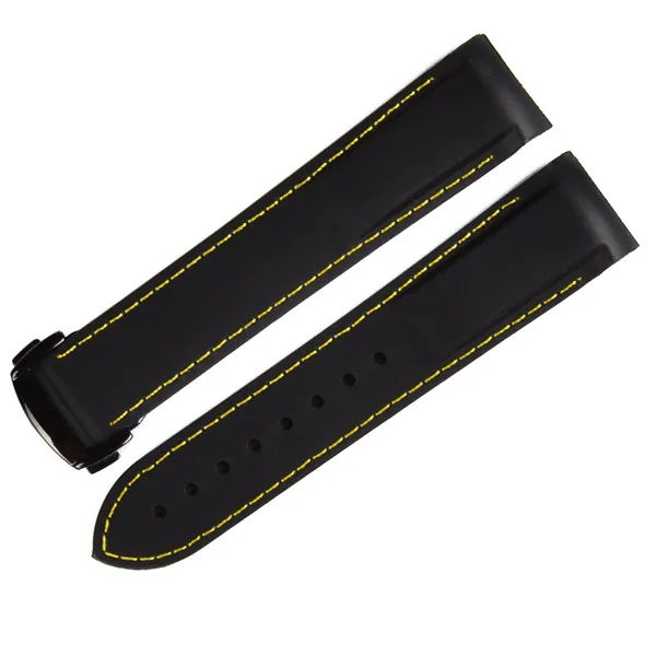 black yellow black Ремешок для часов силиконовый резиновый ремешок для часов изогнутый конец спортивный ремешок Складная Пряжка для Seamaster 300 Планета Океан 600 1948 20 мм 22 мм - Цвет ремешка: black yellow black