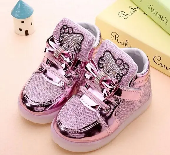 Children Shoes 2018 New Spring Hello Kitty Rhinestone Led Girls Princess Cute With Light EU 21-30 | Детская одежда и обувь