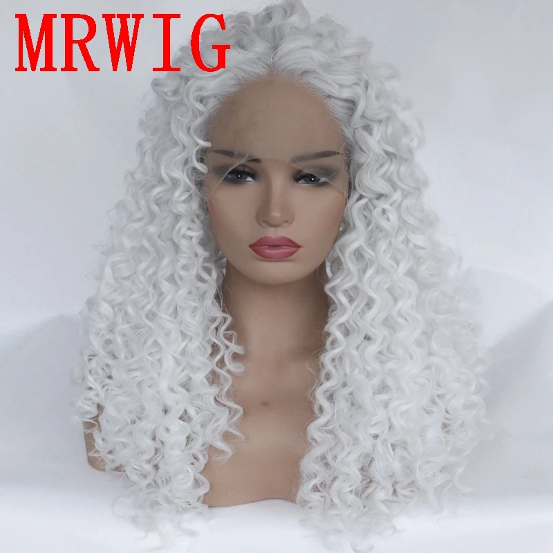 Парик MRWIG цвет белый синтетический Курчавый волнистый фронтальный для