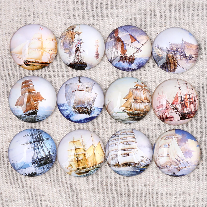 

onwear mix sailing ship photo round dome glass cabochon 30mm 12mm 14mm 18mm 20mm 25mm diy flat back jewelry findings