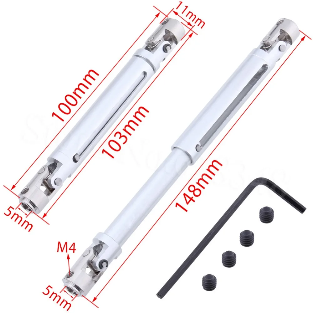 

2х металлический алюминиевый Универсальный приводной вал 103-148 мм обязанность CVD для 1/10 RC детали гусеничного трактора TAMIYA CC01 осевой SCX10 AX10 D90 ...