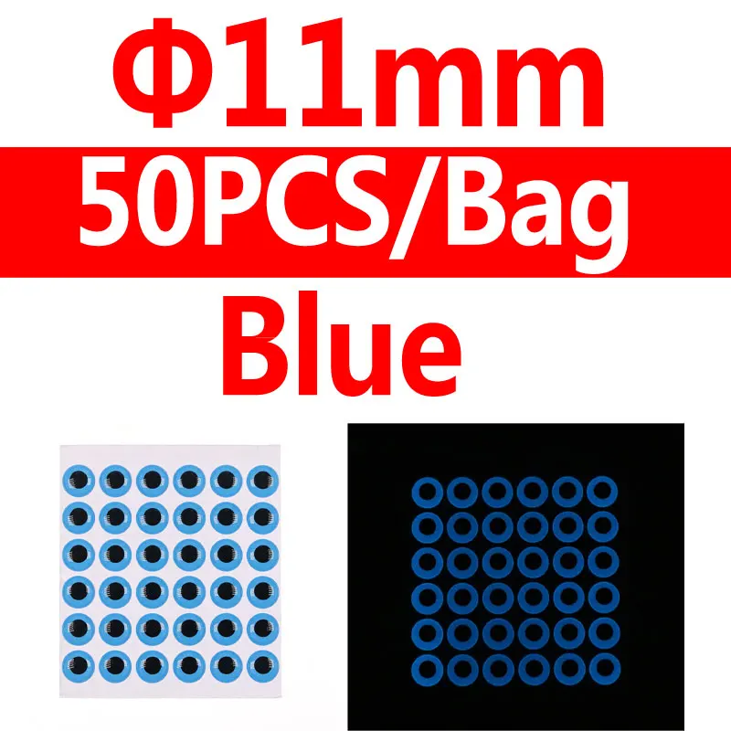 11mm blue 50pcs Bimoo 50 шт. светится в темноте 3D рыбные глаза мухобойка морские рыболовные Джиги ночная рыбалка приманка аксессуары светящийся материал - Цвет: 11mm blue 50pcs