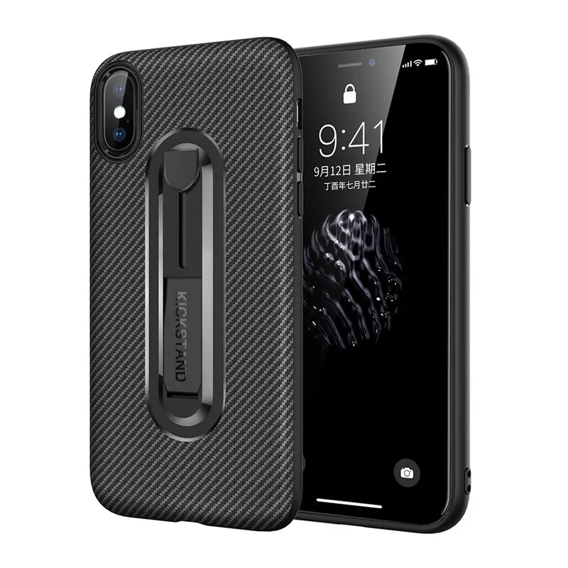 Чехол из углеродного волокна для Iphone XS MAX XR X 8 7 6 6s Plus с невидимым держателем
