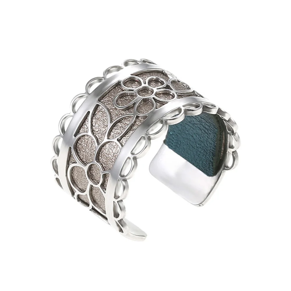silver grey Legenstar Inca серебряные кольца с открытым цветком для женщин Bijoux Homme кольца из нержавеющей стали с возможностью изменения размера Реверсивные кожаные кольца Bague летние - Цвет основного камня: silver grey