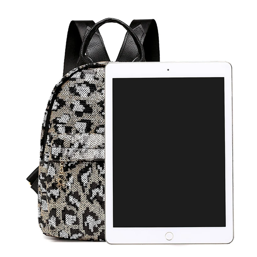 Aelicy Satchel Women Leopard Print Sequin Fashion Small Backpacks Lady Travel Zipper Shoulder Backpack + Clutch Bag 2pcs | Багаж и сумки