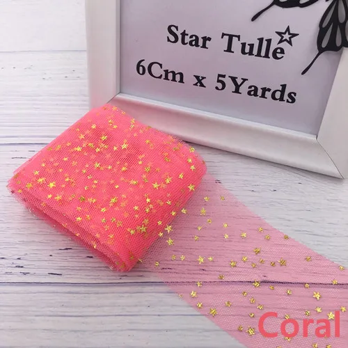 Coral 6 см 5 ярдов ЗВЕЗДА Тюль конфетти блесток Лента мягкая сетка тюль рулон выпечки торт Топпер DIY ремесла принадлежности для шитья товары - Цвет: Coral