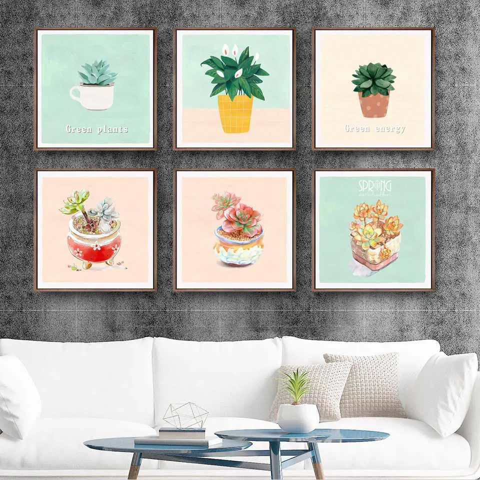 Home Decoration Painting Print Canvas Wall Art Picture Square Poster Oil Unframed Drawings Cartoon Potted plant | Дом и сад