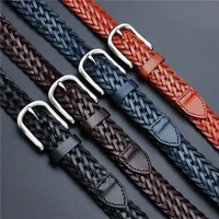 mens genuine braided leather belt fashion brown all match pin buckle big size woven belt leather for mens jeans
