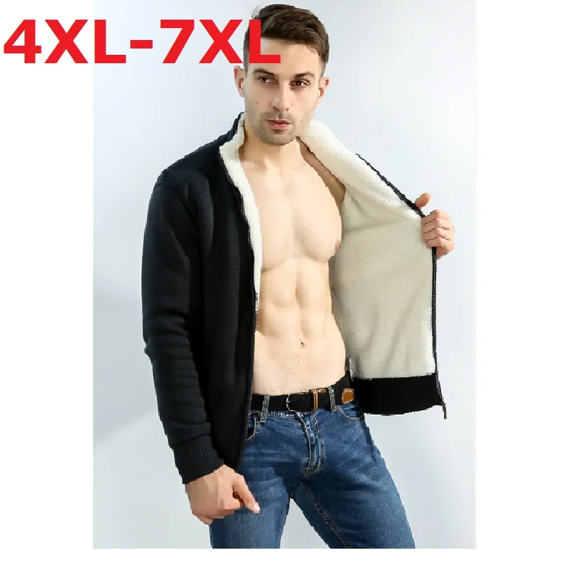 Мужской кардиган размера плюс 4XL-7XL пальто-свитер зимнее плотное пальто с овечьей