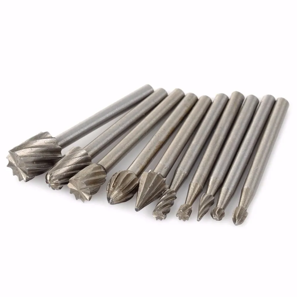 

10pc HSS Routing Router Grinding Bits Burr File Set Milling Cutter 1/8 inch Shank For Dremel Engraving Wood Rotary Tool